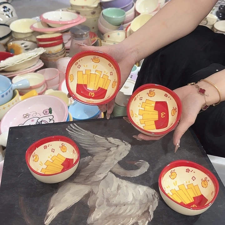 瓷片薯条正方碗4个微瑕