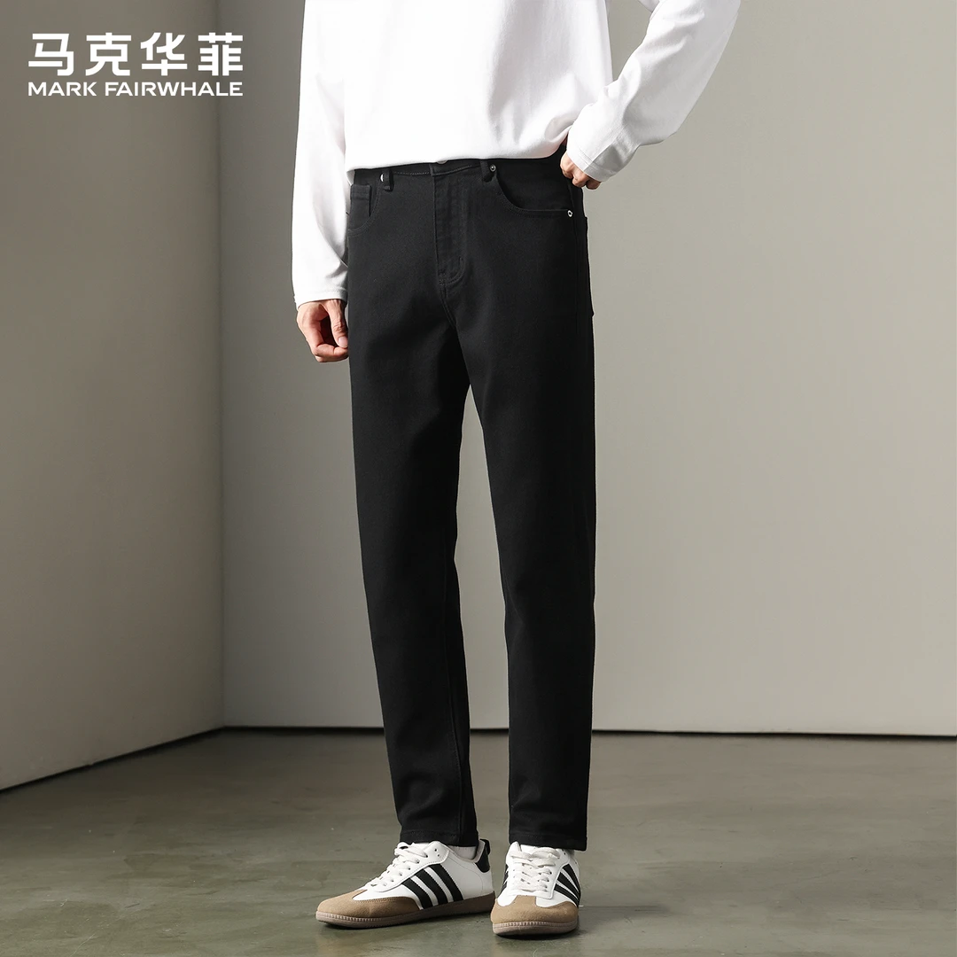 马克华菲黑色牛仔裤男士2025秋冬新款直筒修身弹力百搭九分裤子潮
