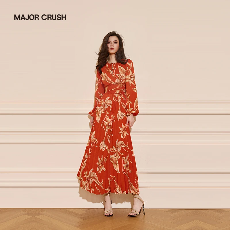 MAJOR CRUSH新款浪漫微醺黄昏女装连衣裙经典腰间裹式斜裁6368