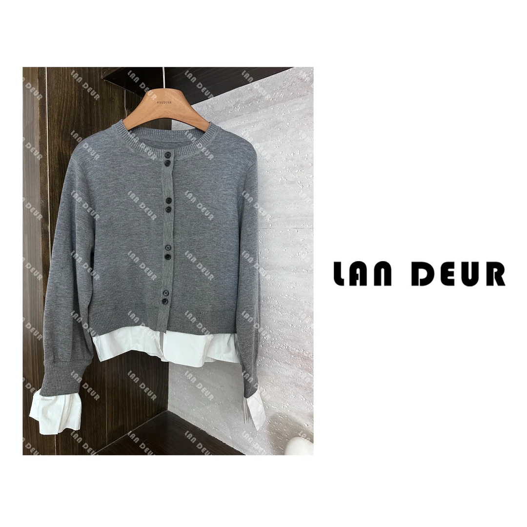 【春日续集】miu风假两件拼接设计细支针织开衫短款上衣女