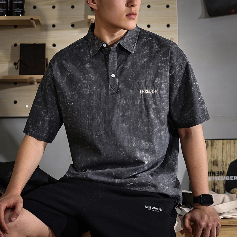 aoyu/遨宇高端潮牌满印花短袖POLO衫男2025新款夏季薄款休闲体恤