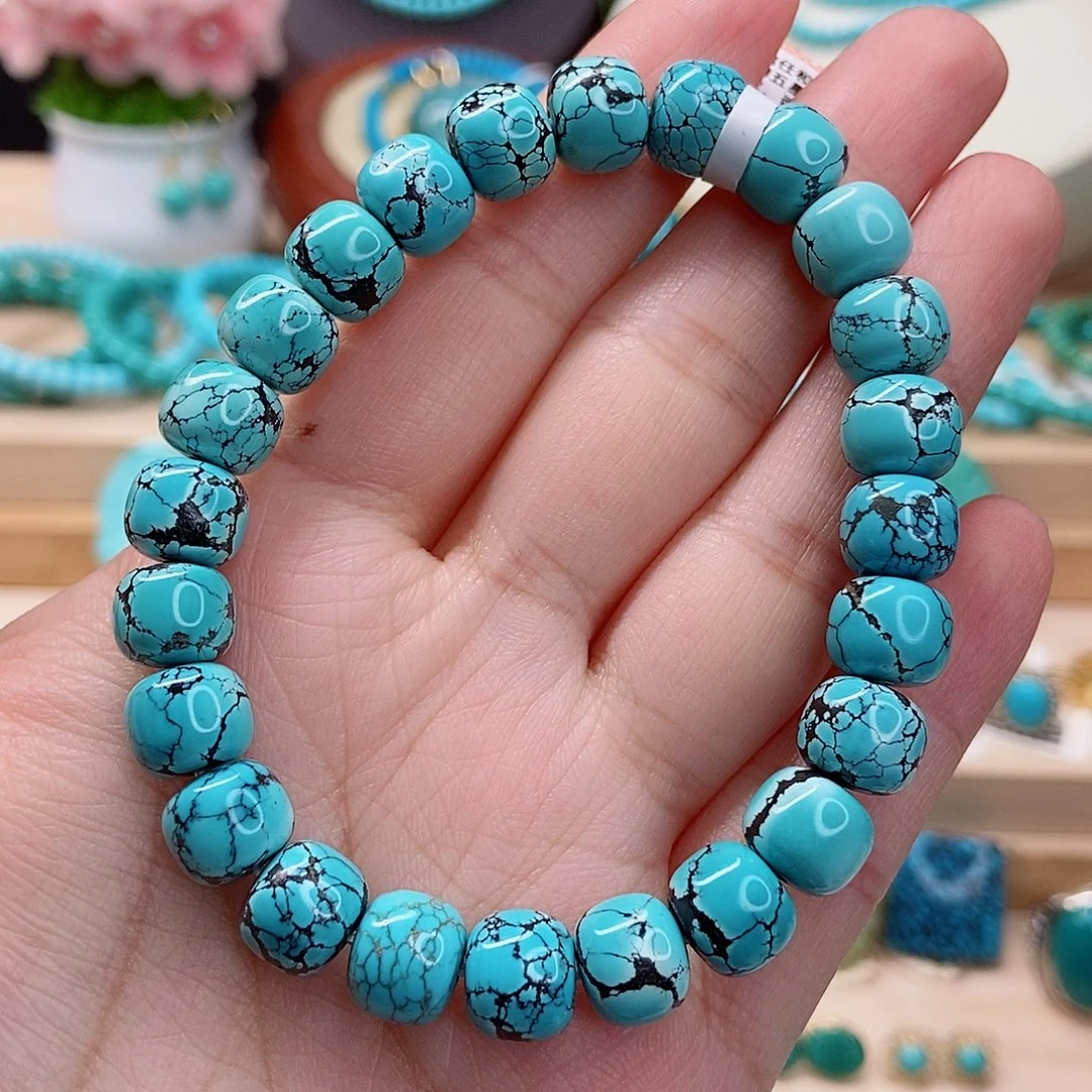 绿松石未镶嵌高瓷蓝网花老型单圈手串9.3