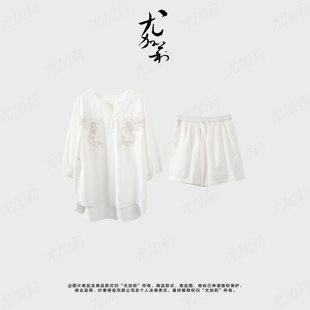 加莉新中式【贵气套装】白月光套装（上衣➕短裤）分码