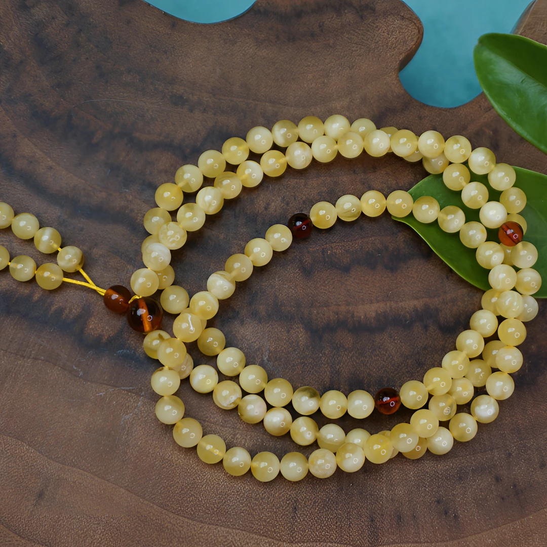 【赢玺珠宝】6mm+蜜蜡花蜡108圆珠项链多圈手链佛珠百搭文玩珠宝