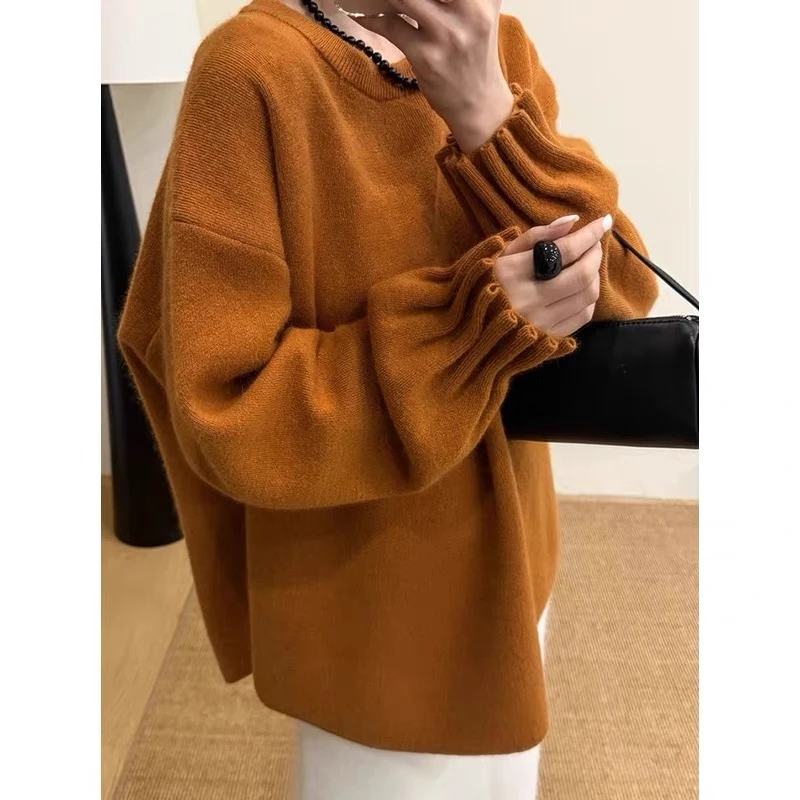 花瓣袖毛衣裙」中长款大个子加厚时尚韩版针织毛衣女秋冬新款74