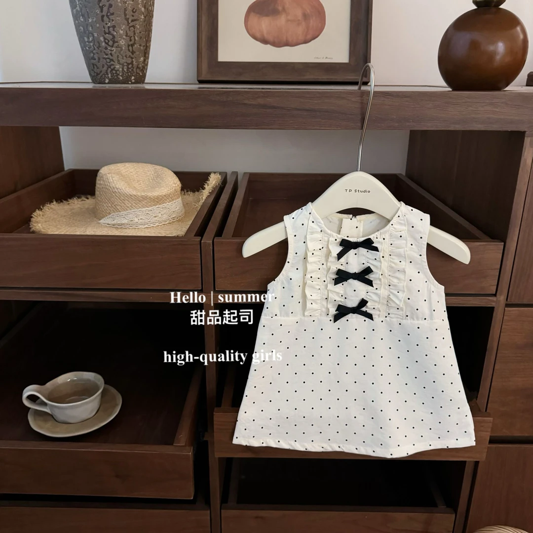 【甜品起司】法式！女宝宝原创波点甜美蝴蝶结气质周岁生日背心裙