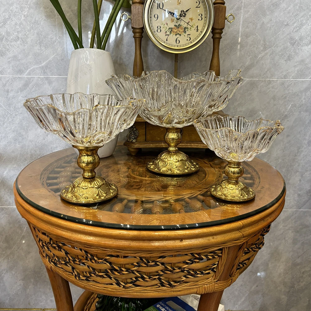 出口欧洲白水晶玻璃真金描金法式托盘水果盘套装大中小号自选