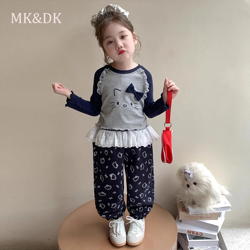 MK&DK女童长袖套装春秋款2025新款儿童洋气时髦秋装女宝宝花边裤