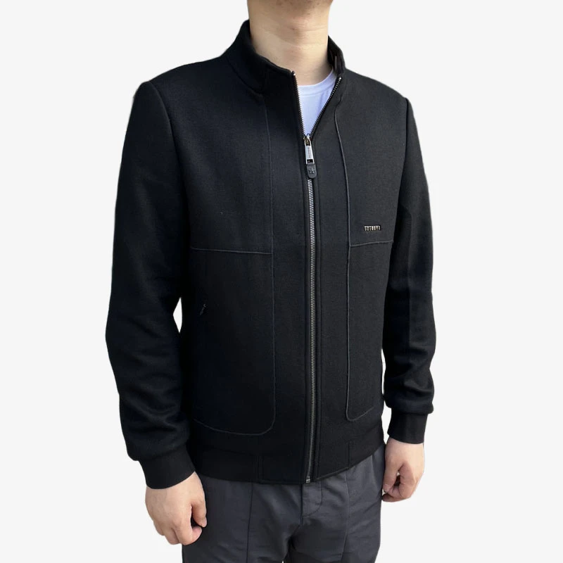 503520 秋冬新款男士厚款羊毛夹克衫2025年黑色短款茄克外套