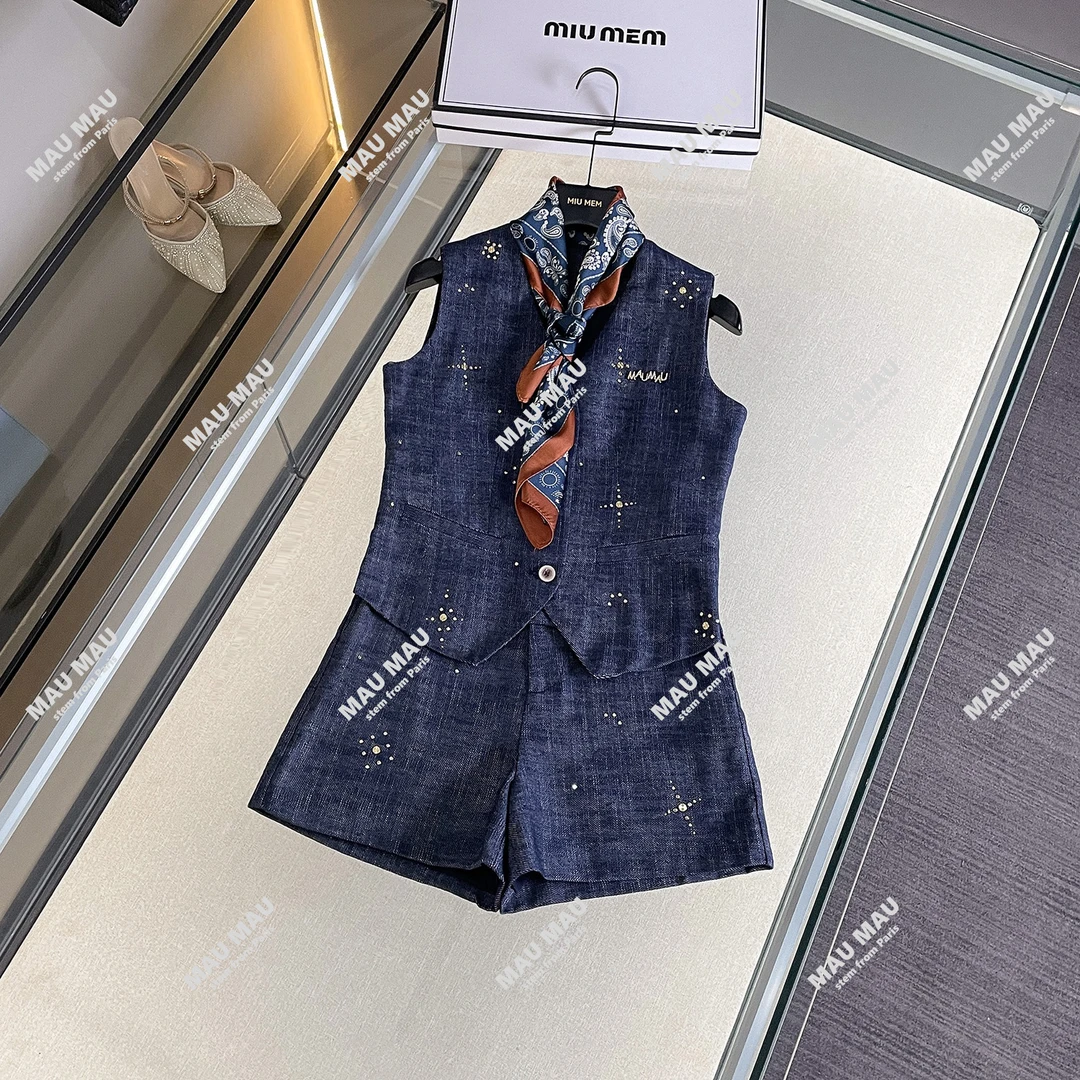 深圳高定女装新款复古马甲背心气质百搭上衣+短裤DY7487