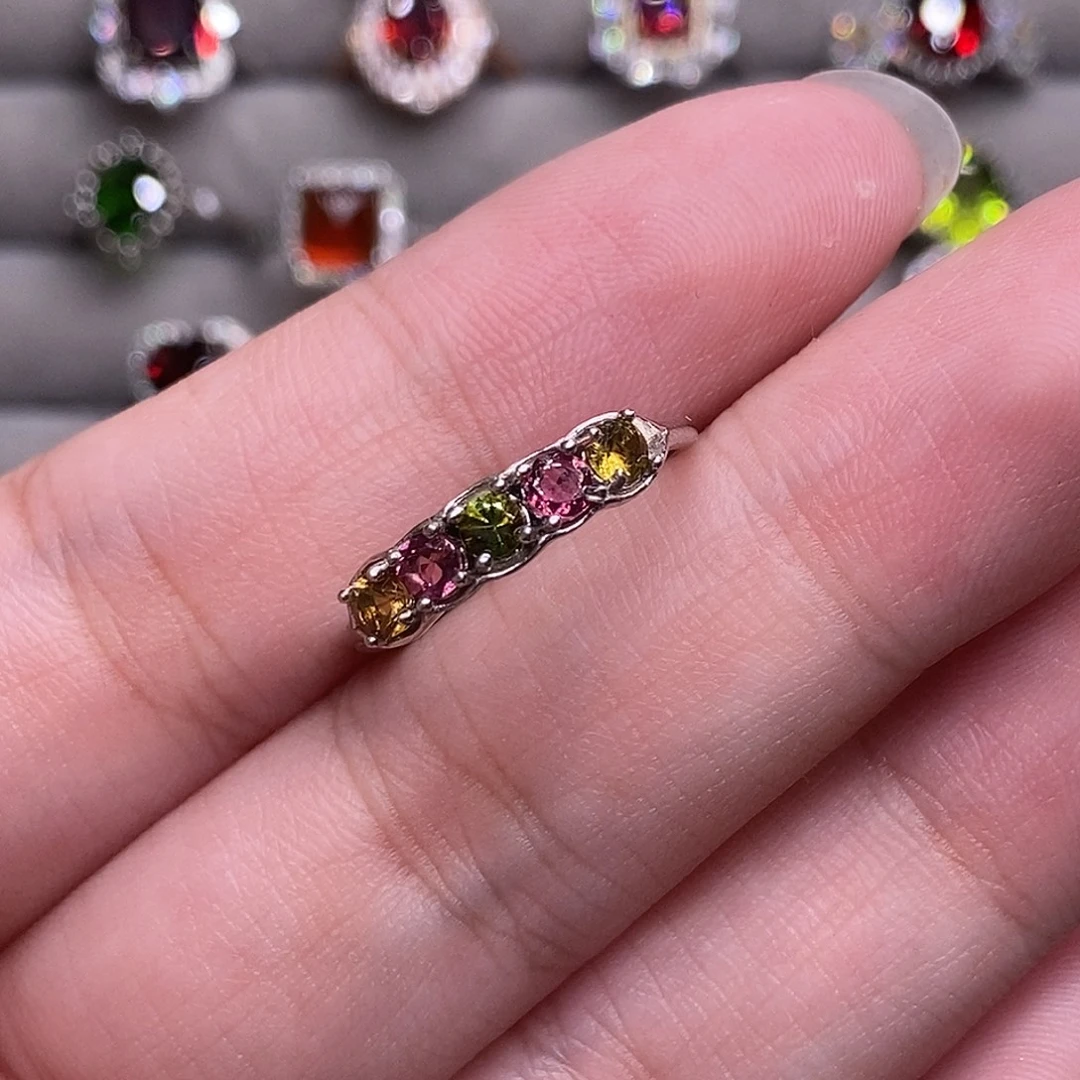 银S925镶嵌戒指碧玺