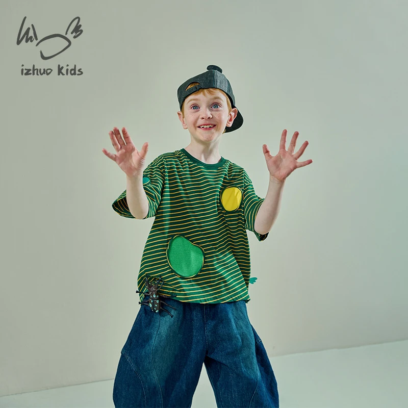 小日着美学童装条纹短袖T恤 2025夏季新款宽松洋气上衣棉TD2110T2