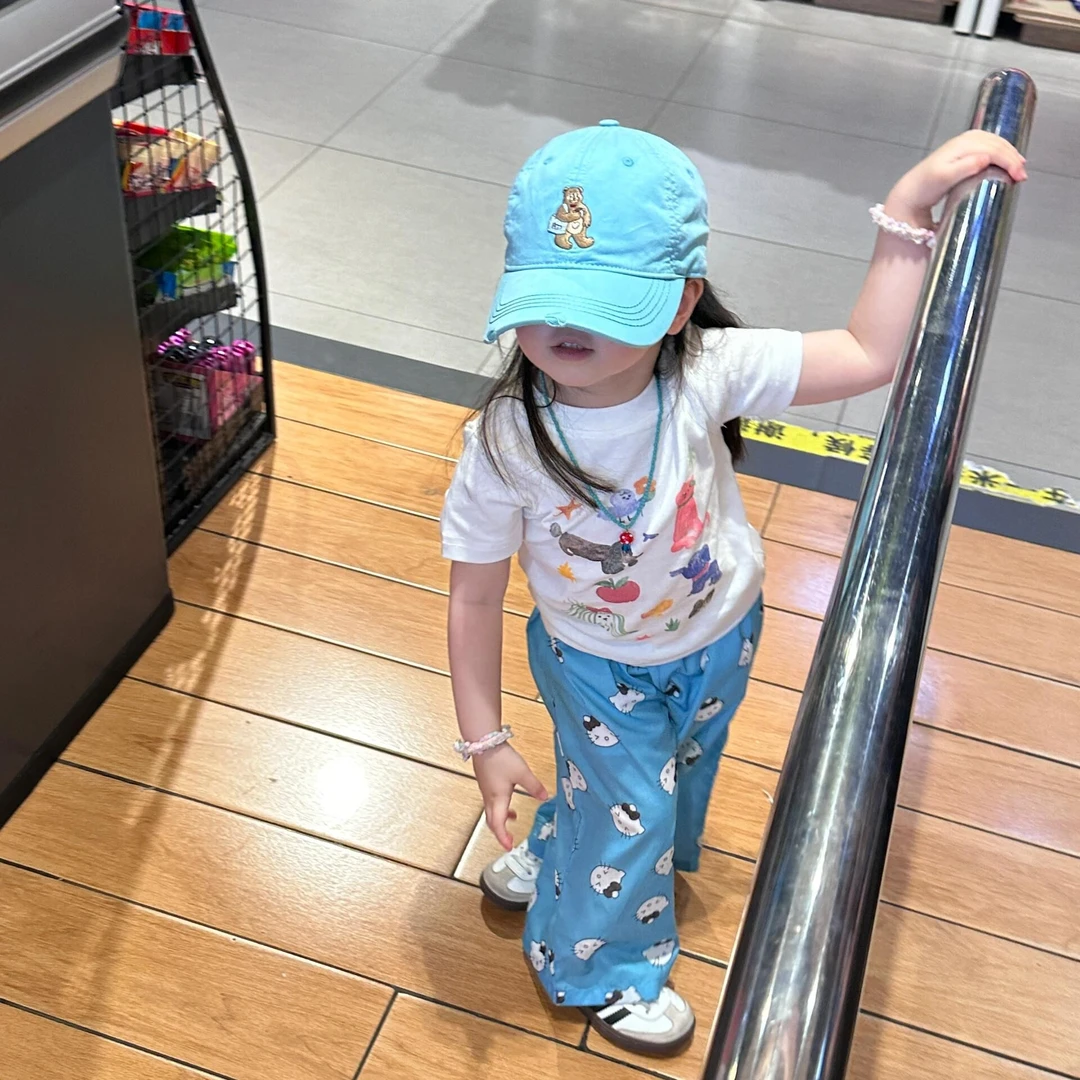 小惜亦女童2025夏新款韩版白色卡通短袖蓝色KT猫裤子休闲洋气套装