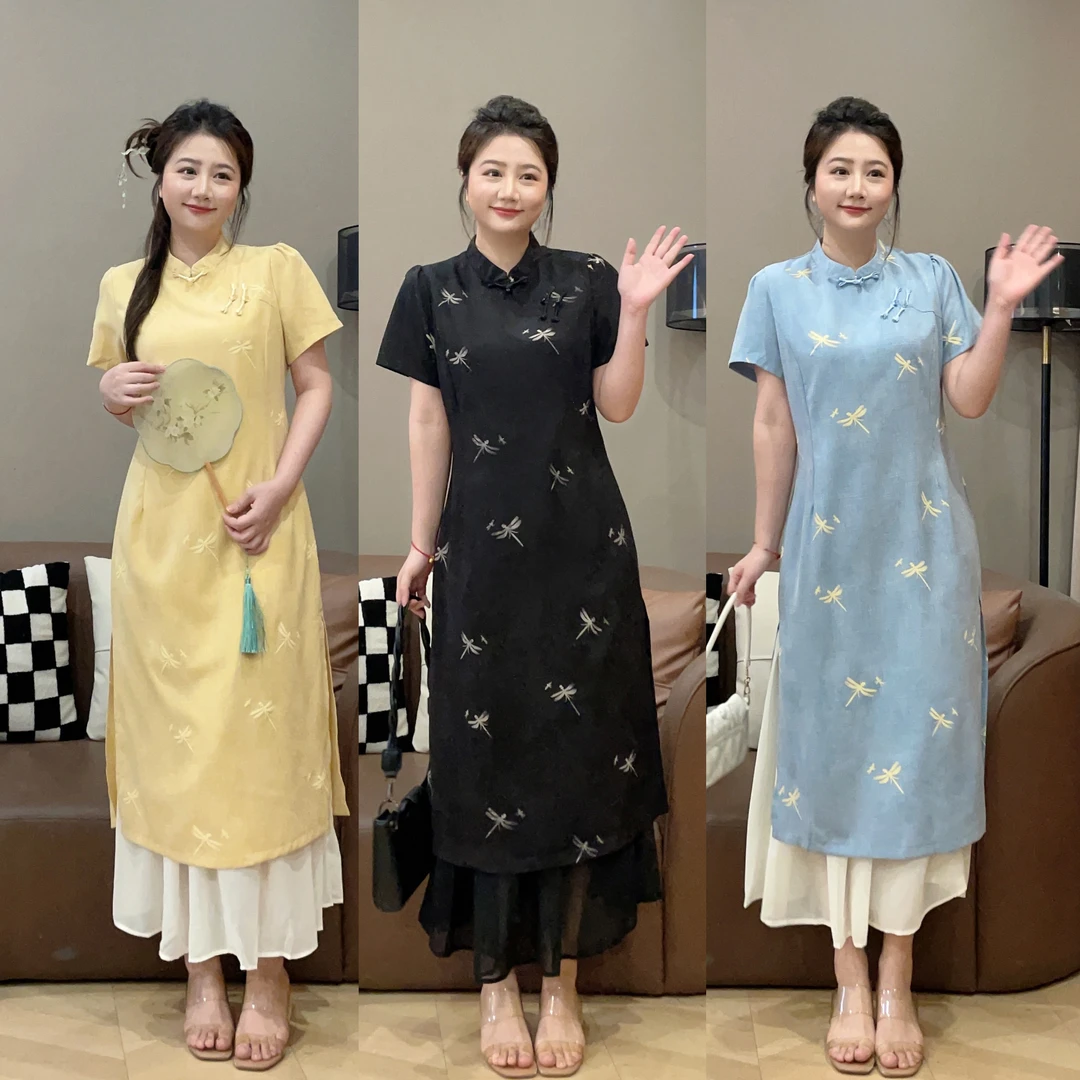 大萌萌【现货】新中式日常收腰旗袍连衣裙夏季微胖显瘦P225X10407