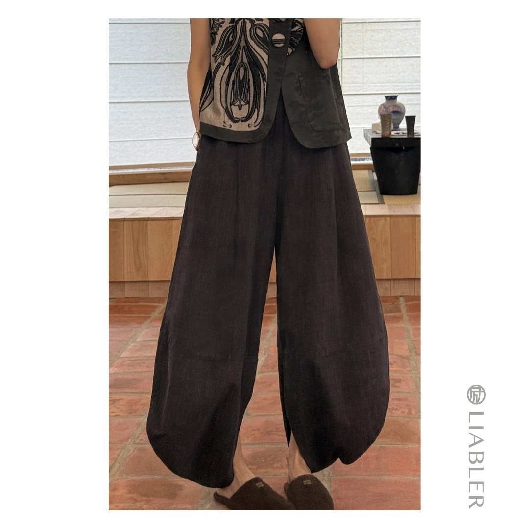 LIABLER/励 C2025早秋设计立体剪裁阔腿后松紧裤 LSS251607T