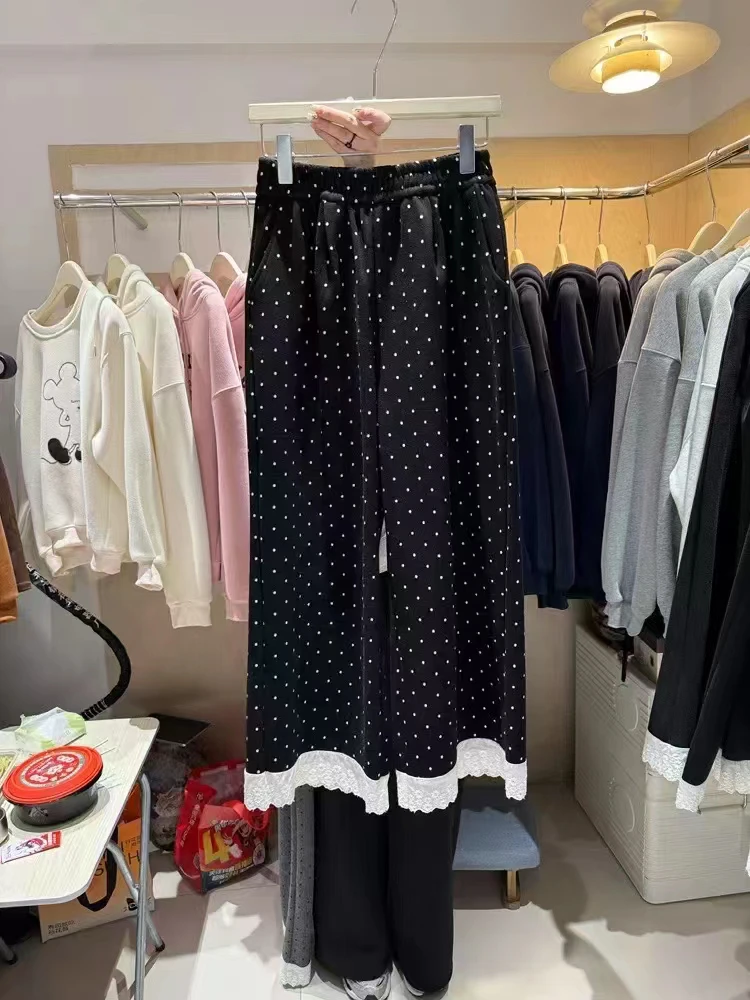 大码复古蕾丝花边长裤女裤弹力九分裤