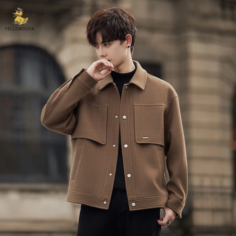 翻领毛呢外套男款春秋季新款流行款宽松休闲百搭保暖男装夹克