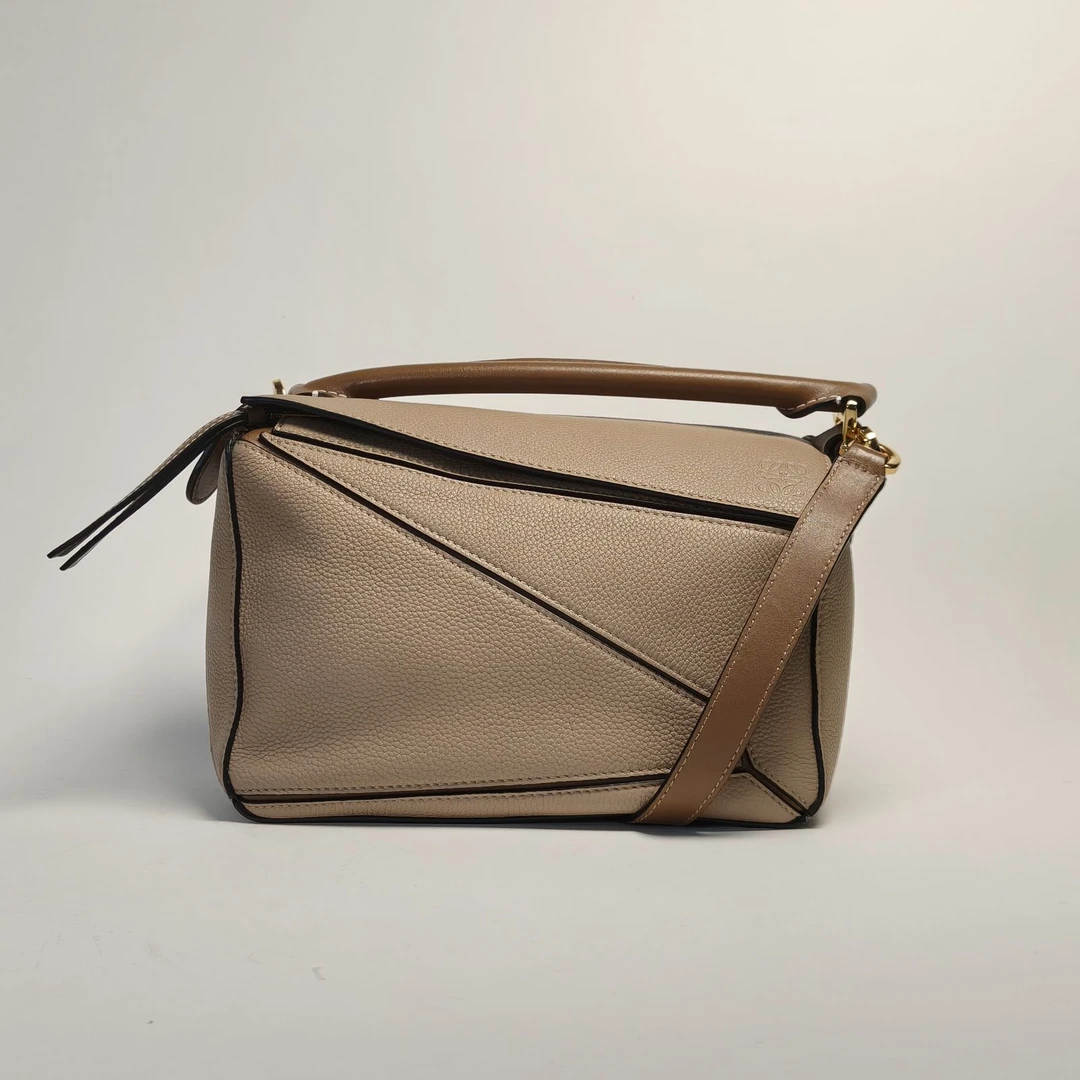 99新 LOEWE/罗意威 小花柳 Puzzle 24 几何包 小号 奶茶色