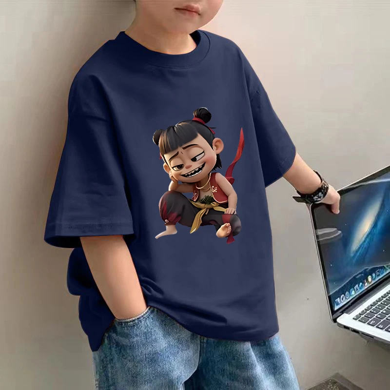NASA 儿童2025新款纯棉T恤敖丙哪吒印花宽松印花男女童百搭上衣潮