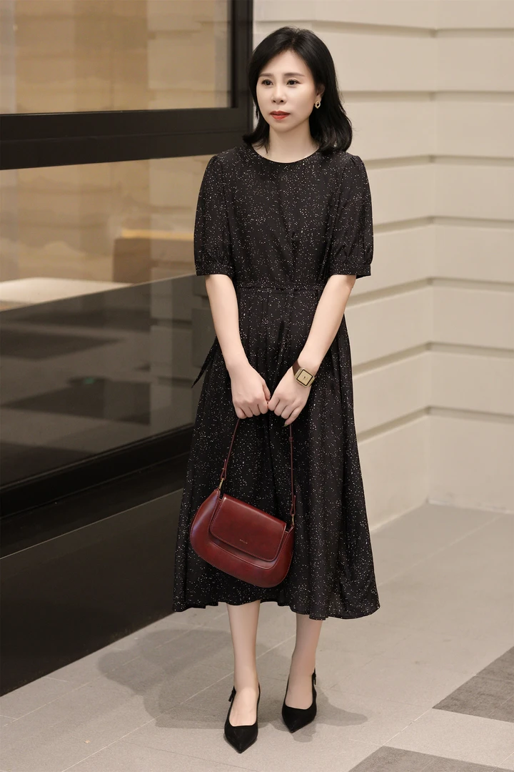 【杜小小】"优雅之上"气质轻奢宽松桑蚕丝收腰系带显瘦连衣裙98956