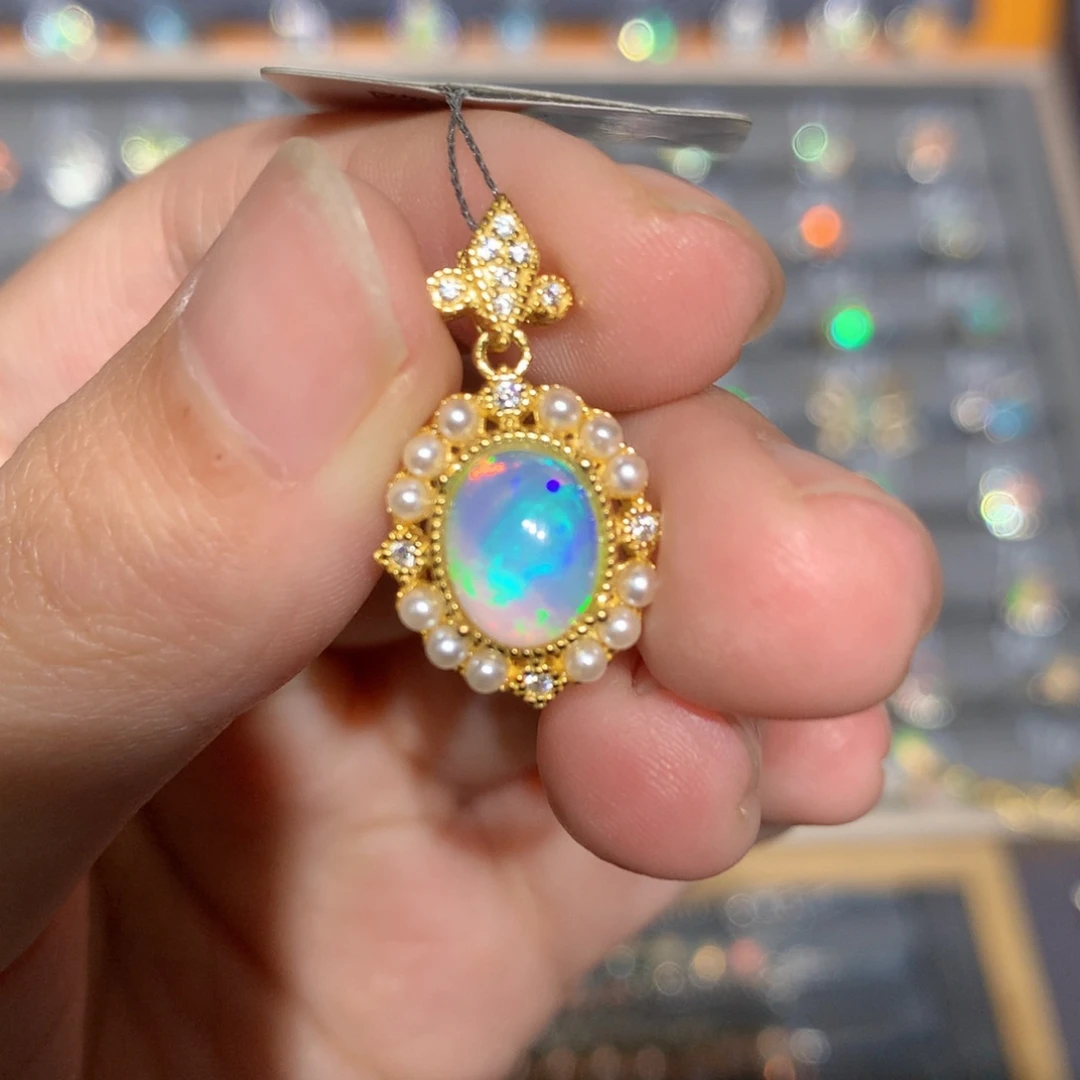 银S925镶嵌欧泊欧泊吊坠y