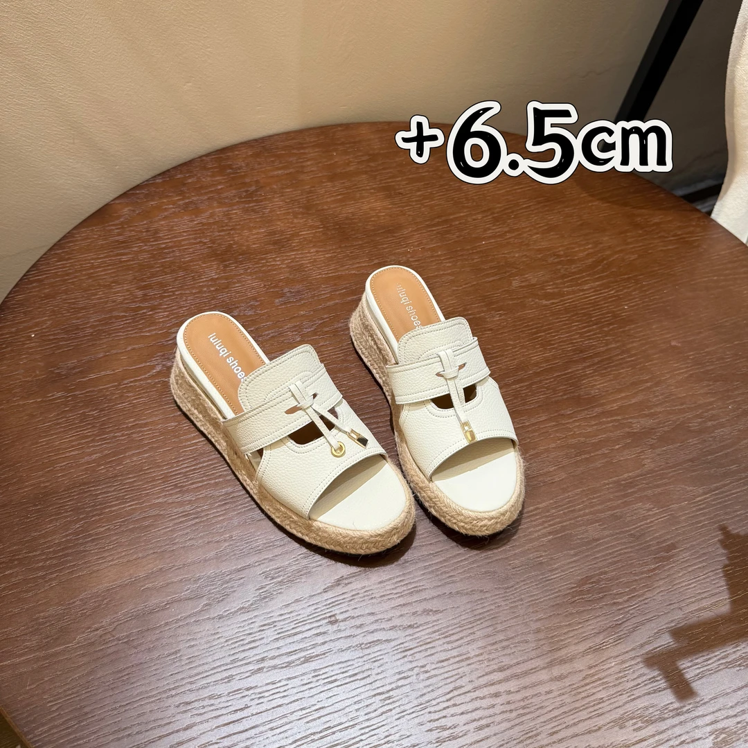 <茉莉家>夏日麻绳编织6.5cm松糕厚底外穿凉拖