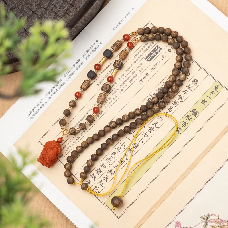 XIANYUAN/仙源莺歌绿奇楠沉香保山南红扎基拉姆项链