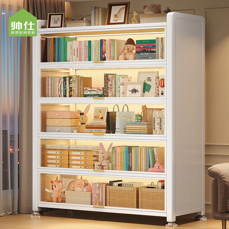 钢制书柜带门儿童书架家用客厅展示收纳柜子铁艺置物架防尘储物柜
