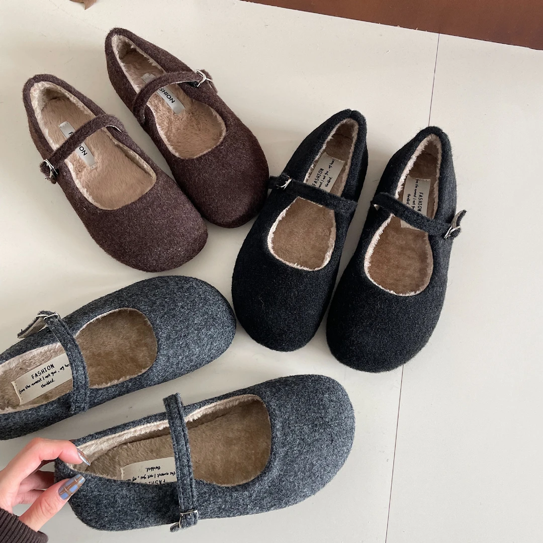 仙女洋气毛毛鞋女冬外穿法式晚风气质女士加绒玛丽珍单鞋平底棉鞋