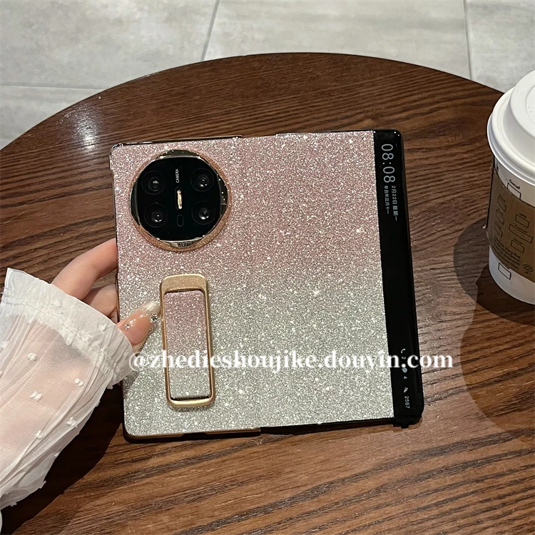 适用华为MateX5典藏版折叠屏手机壳MateX6闪粉腕带支架翻盖皮套女