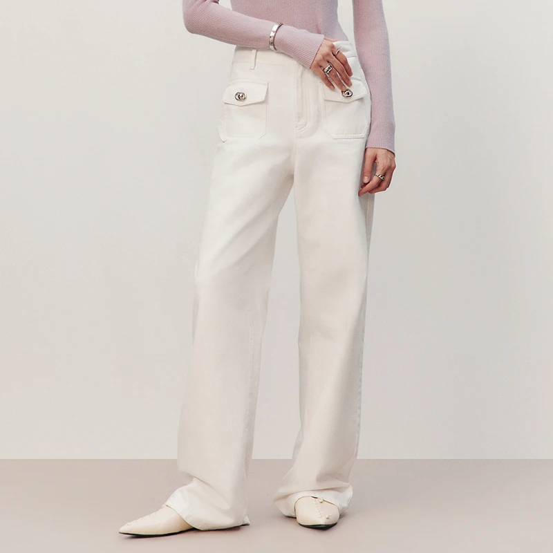 HPLY荷比俪2025春新款女前口袋直筒宽松阔腿牛仔长裤HDF12420001
