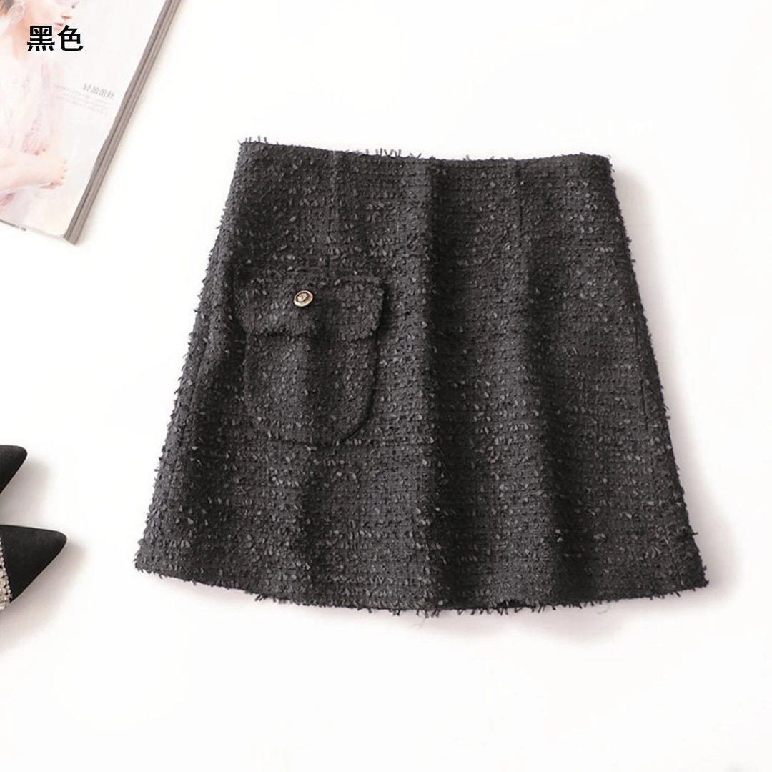 410238冬短款半身裙黑色短裙