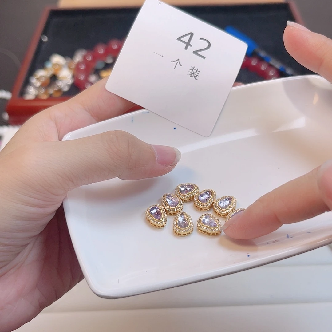 水晶珠宝半成品银S925镀金镶嵌42 。