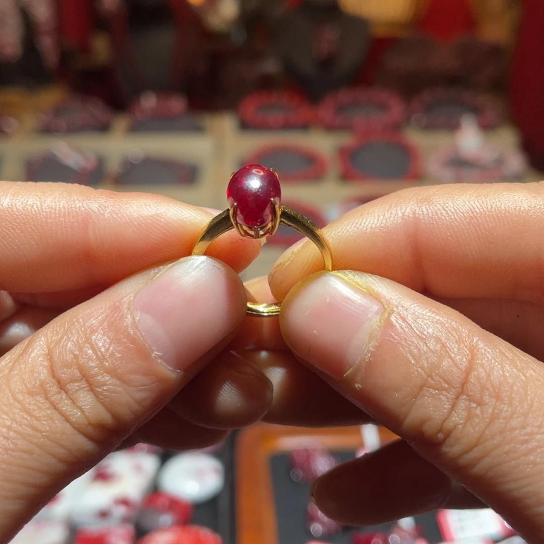天然辰砂眞3.4克18k镶嵌戒指