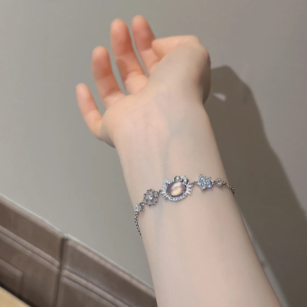 SG2272-［幸运kitty星］粉玛瑙合金锆石四叶草手链均有瑕色差多样发