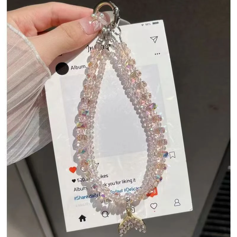 奢华百搭七彩水晶挂链手机挂绳透明钥匙扣ai女款多用途挂件手机链