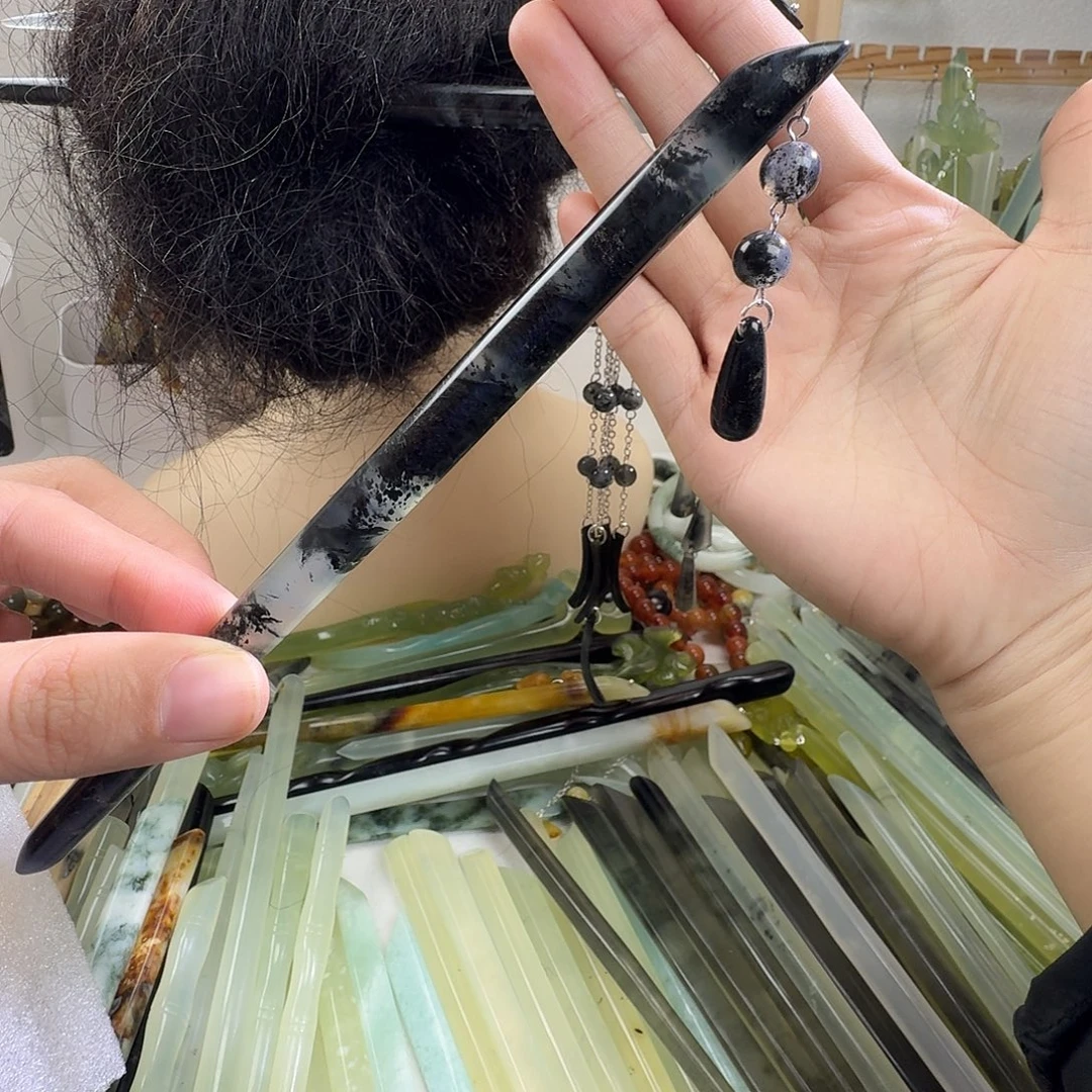 蛇纹石玉合金发饰