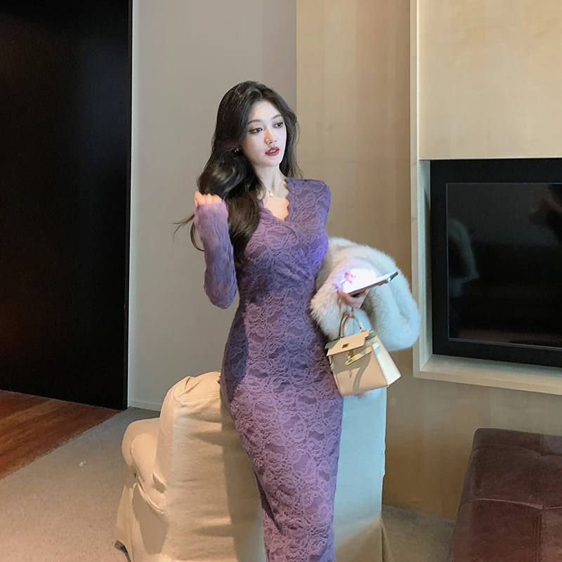 林关关【紫罗兰】温柔知性法式浅紫色修身显瘦气质性感女裙包臀裙子