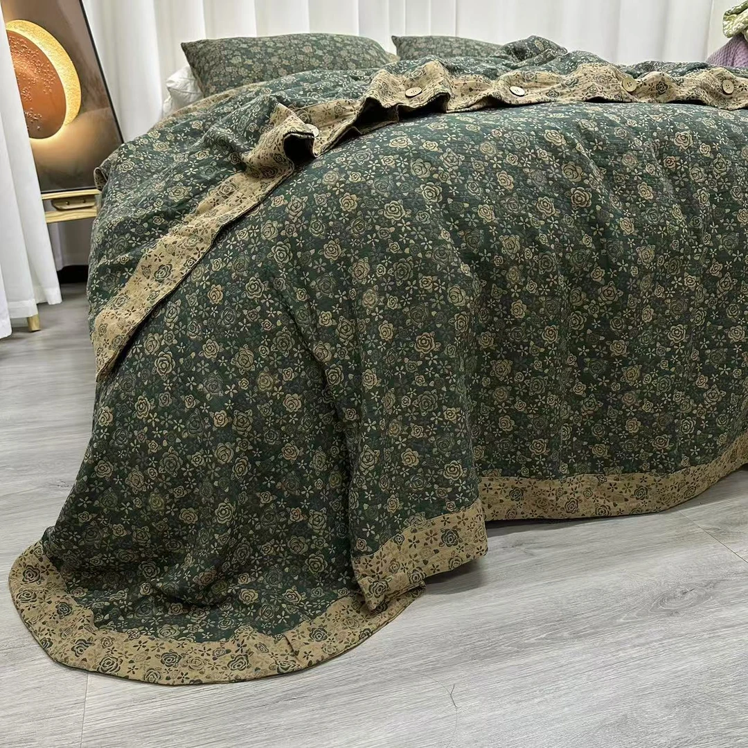 【新款床单2.3*2.5米】蔷薇花语-玛瑙绿纯棉双层纱