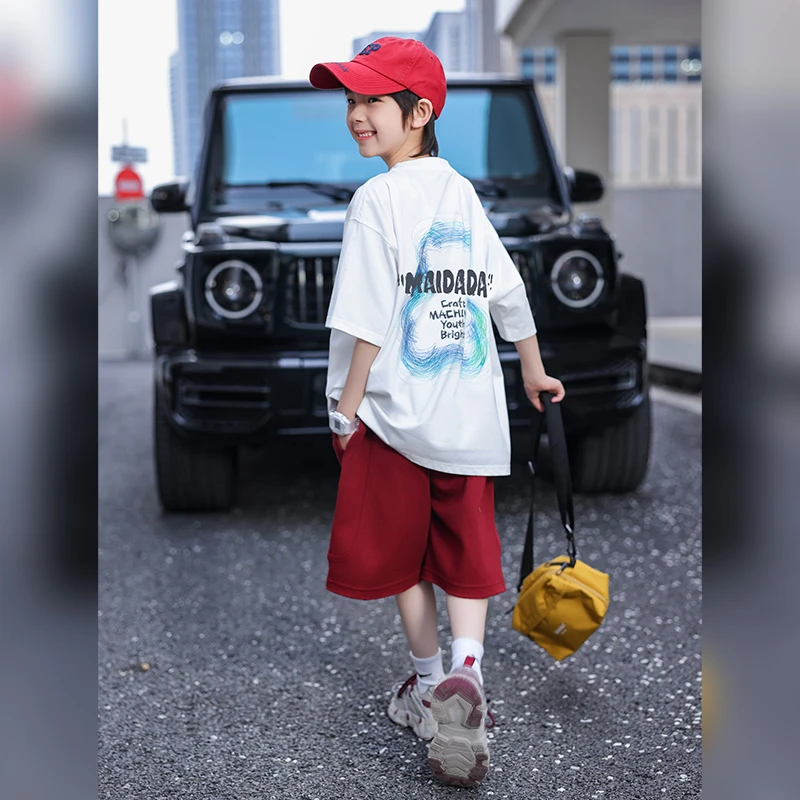 男童夏季童装中大童潮流百搭宽松重磅圆领字母短袖T恤/TXW067