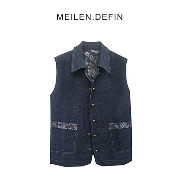 MEILEN.DEFIN ｜复古翻领花卉拼接港风马甲8975