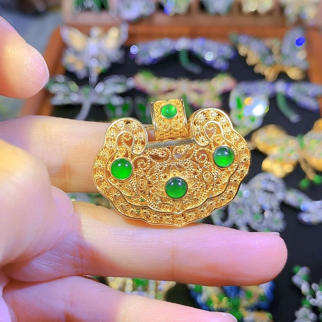 吊坠(不含链)银S925镶嵌翡翠