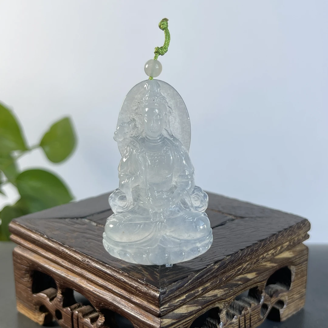 JXA27-185 天然缅甸A货翡翠 持莲观音