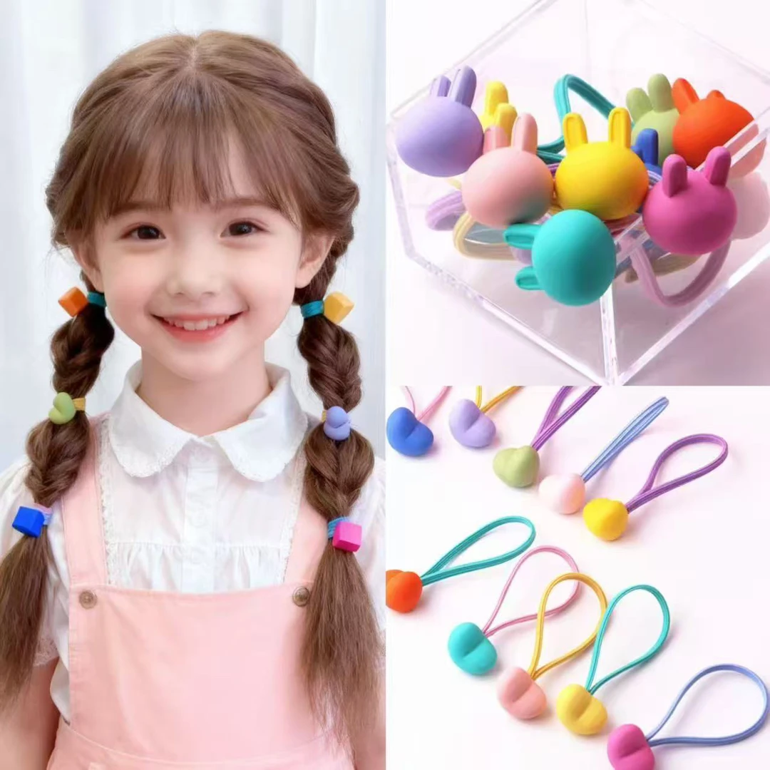 韩版儿童发饰彩虹撞色头绳女童发圈卡通发绳10只装头饰皮筋