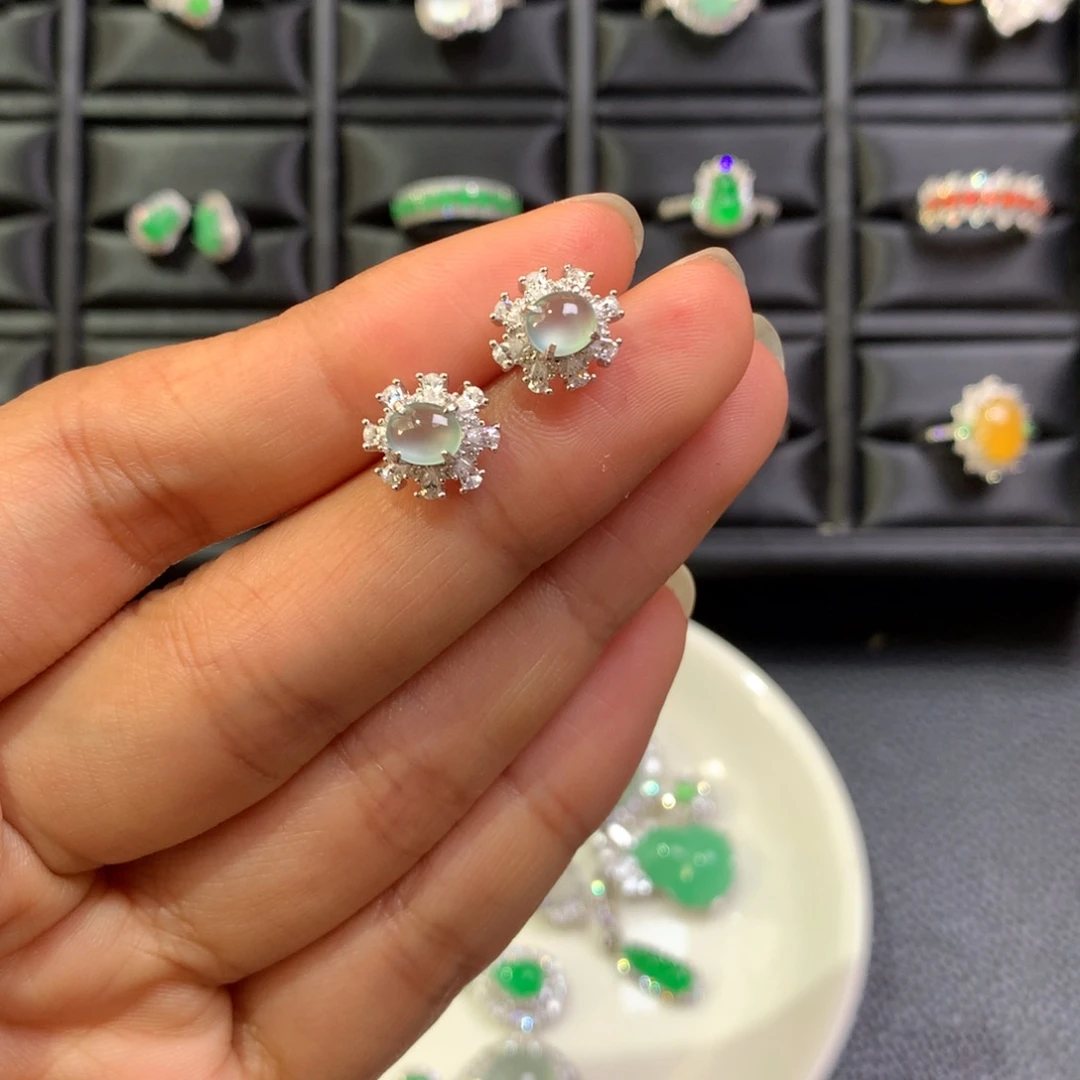 翡翠银S925镶嵌耳饰