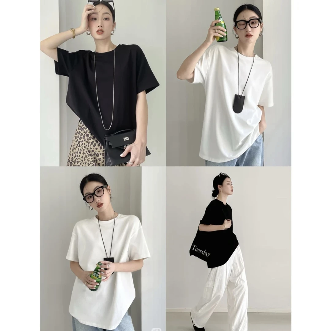 阿玛施2025夏季新品百搭短袖上衣宽松休闲风基础款T恤女装530136