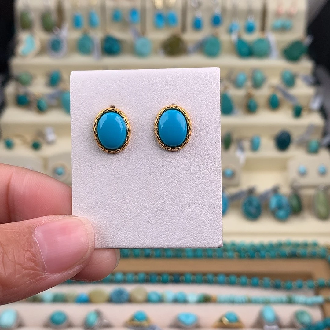 繁***锦绿松石银S925镶嵌耳饰