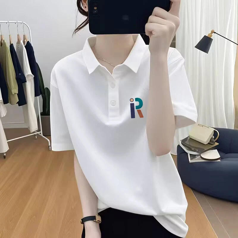 棉质短袖翻领多巴胺t恤女夏季时尚打底衫欧货宽松新款简约上衣潮