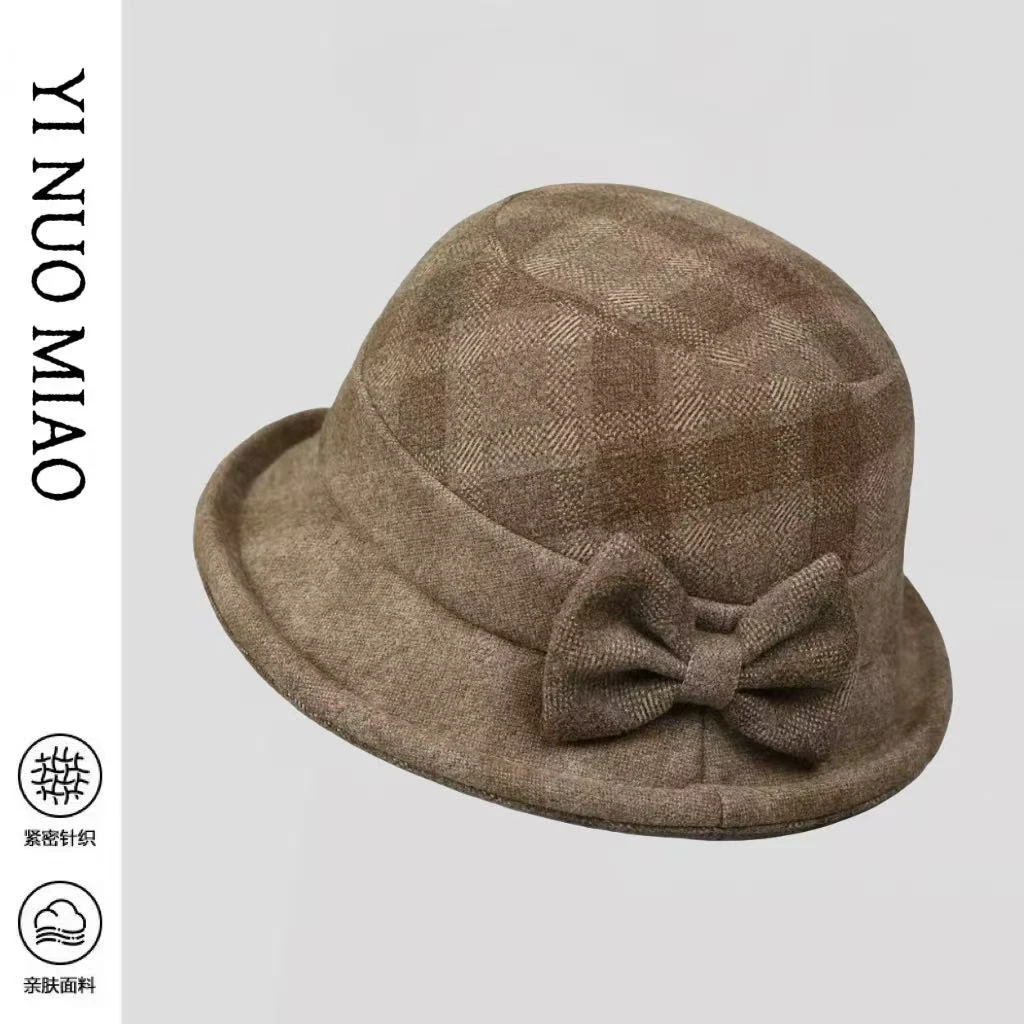 赫本英伦秋冬毛呢蝴蝶结帽子礼帽25640