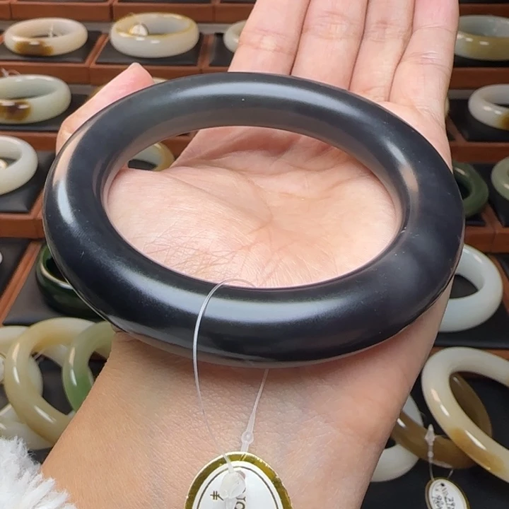 和田玉未镶嵌手镯满色dw紫胖圆58.9